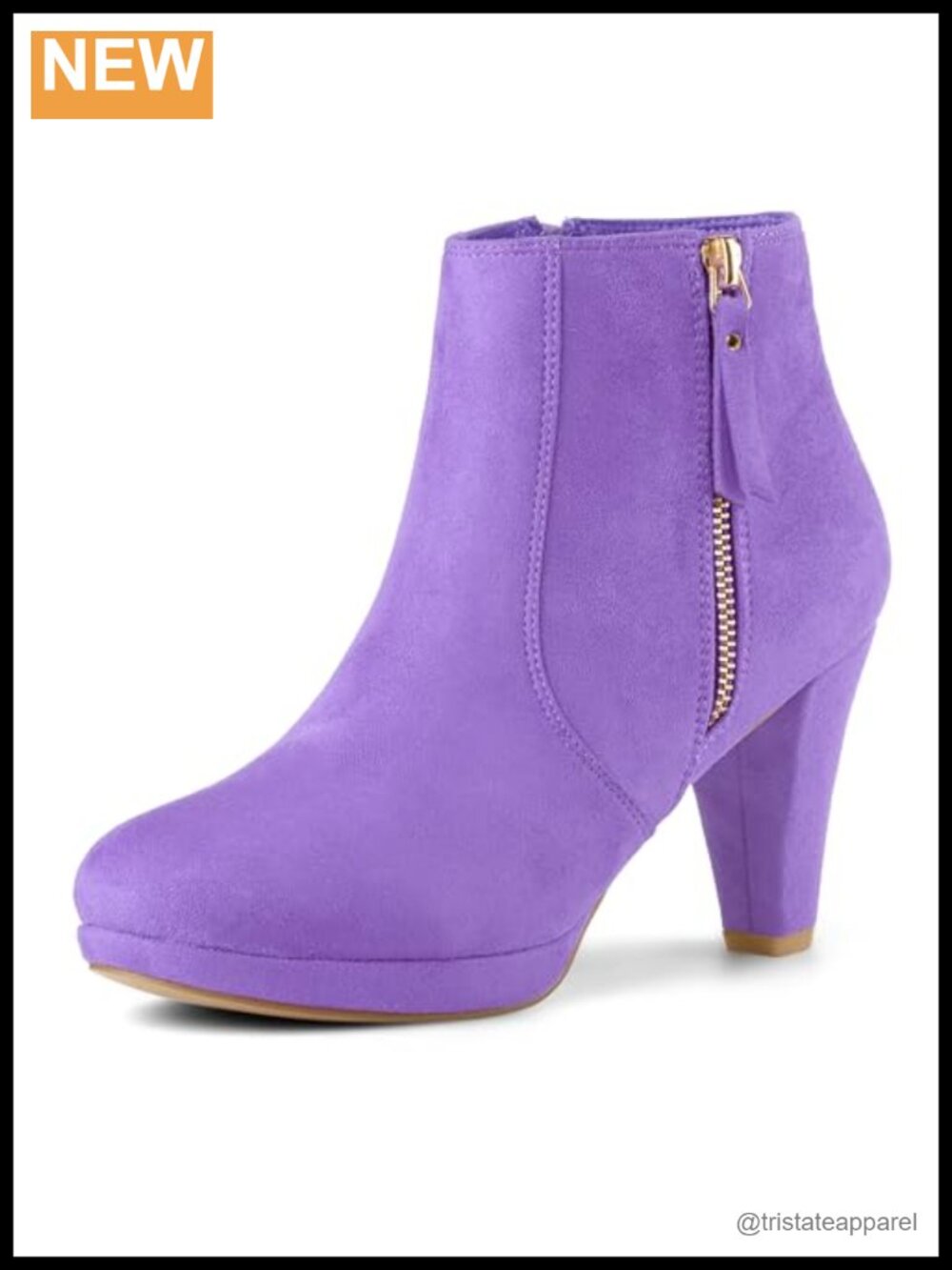 Faux Suede Chunky Heel Platform Ankle Boots Side Zip Round Toe